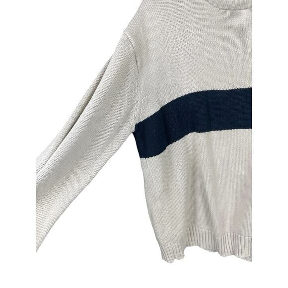 Ivy Crew Sweater Mens Size Large Cream and Navy Blue with Stripe Classic Preppy - Picture 2 of 8